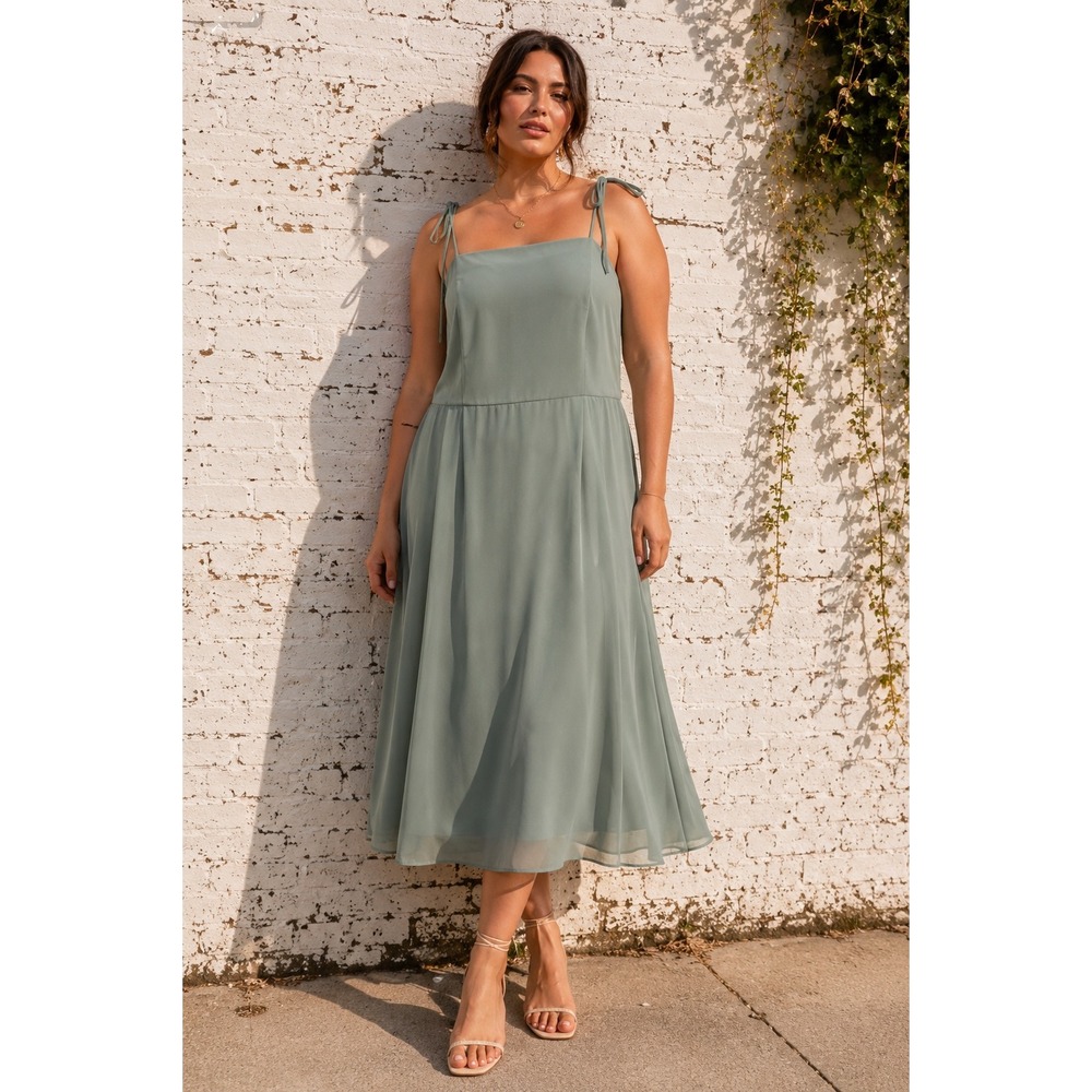 DB‎ Studio Sage Green Tie Shoulder Midi Dress Formal Bridesmaid 18